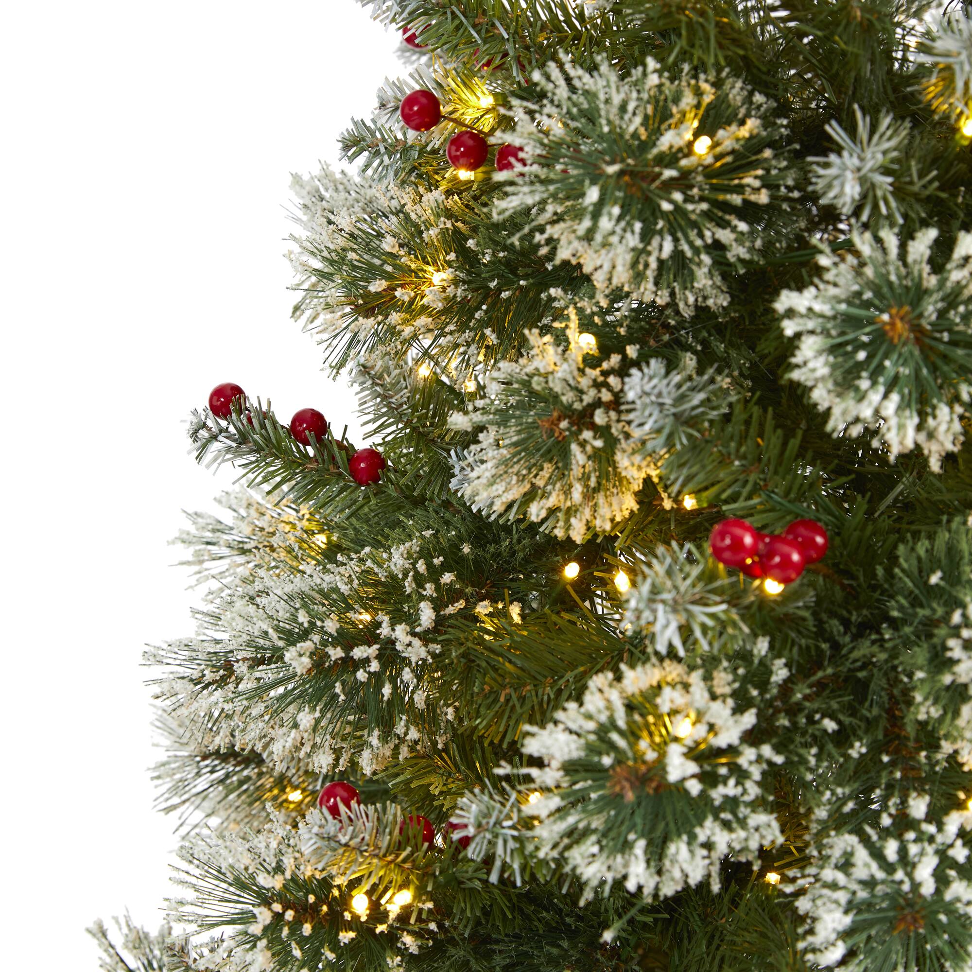 7ft. Pre-Lit Frosted Swiss Pine & Berries Artificial Christmas Tree with Clear LED Lights